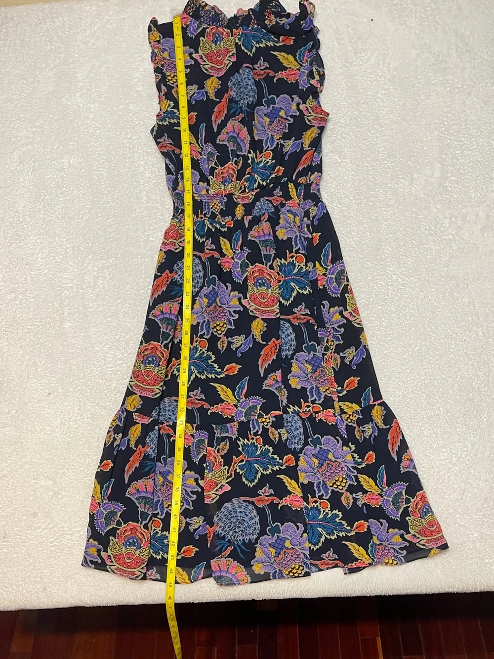 J. Crew‎ Smocked Waist Bold Floral Print High Neck Sleeveless Summer Dress XS